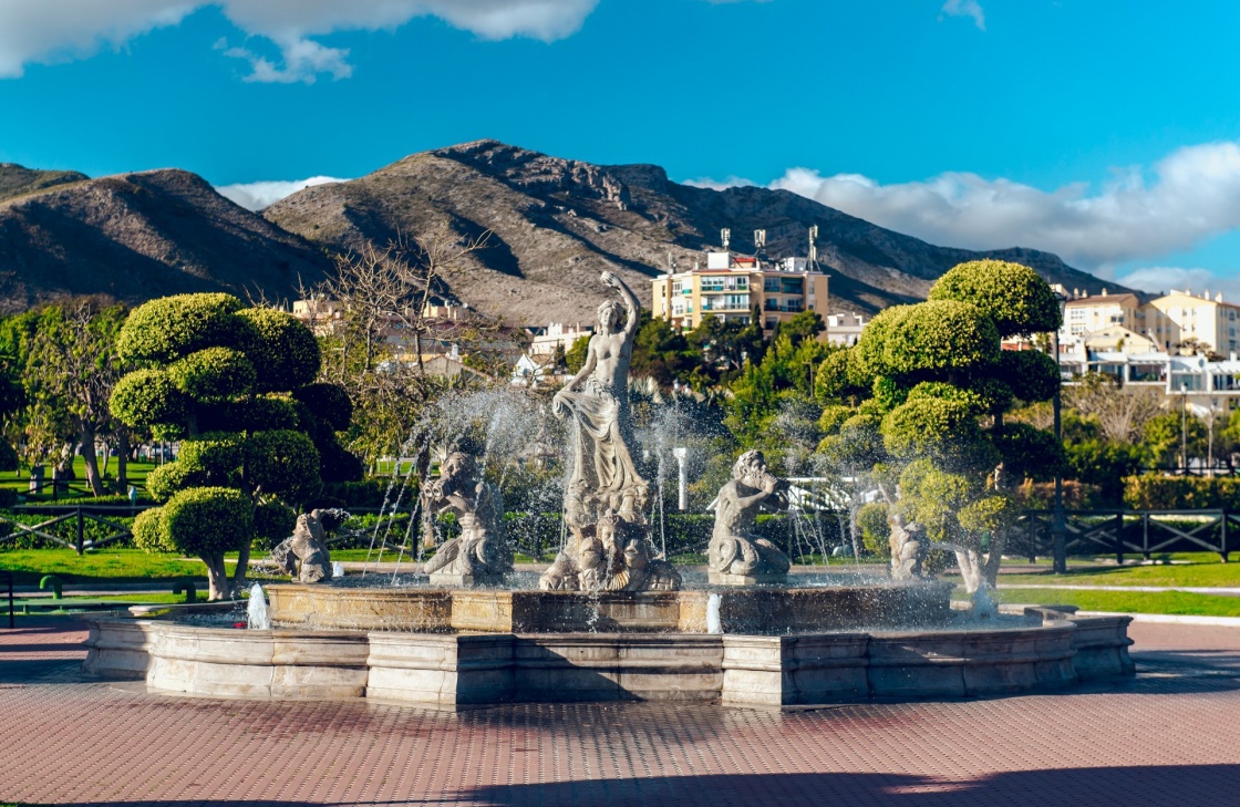 'Beautiful fountain in the Battery Park (Parque La Bateria), Torremolinos. Spain' - Andalusia