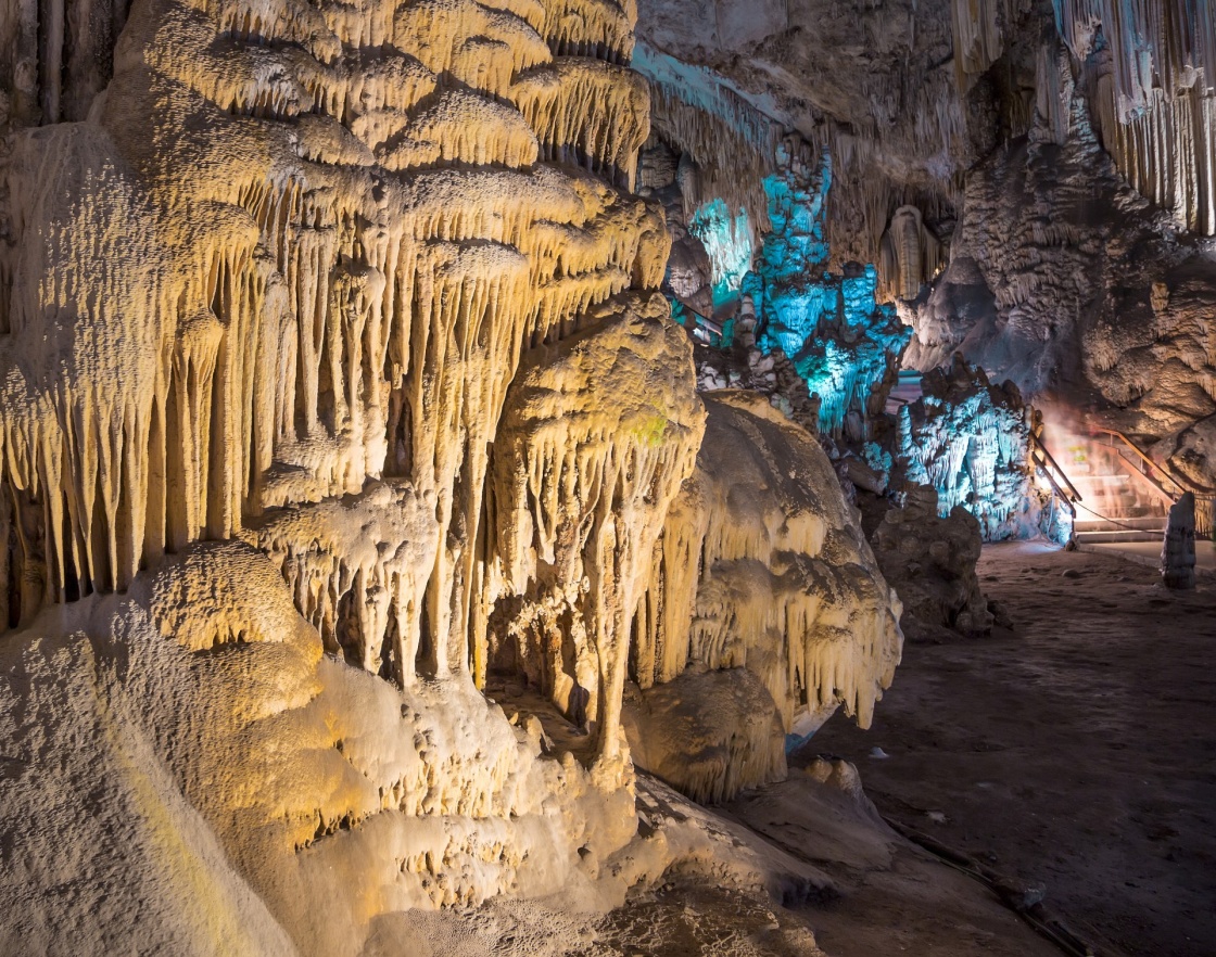 Interior of Natural Cave in Andalusia, Spain -- Inside the Cuevas de Nerja are a variety of geologic cave formations which create interesting patterns  